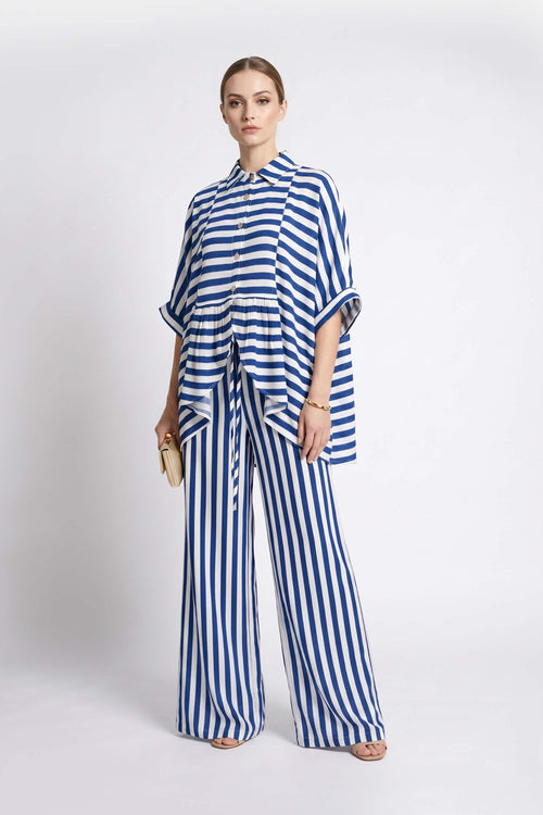 Santorini Striped Relaxed Rayon Blouse - Reina Diaz