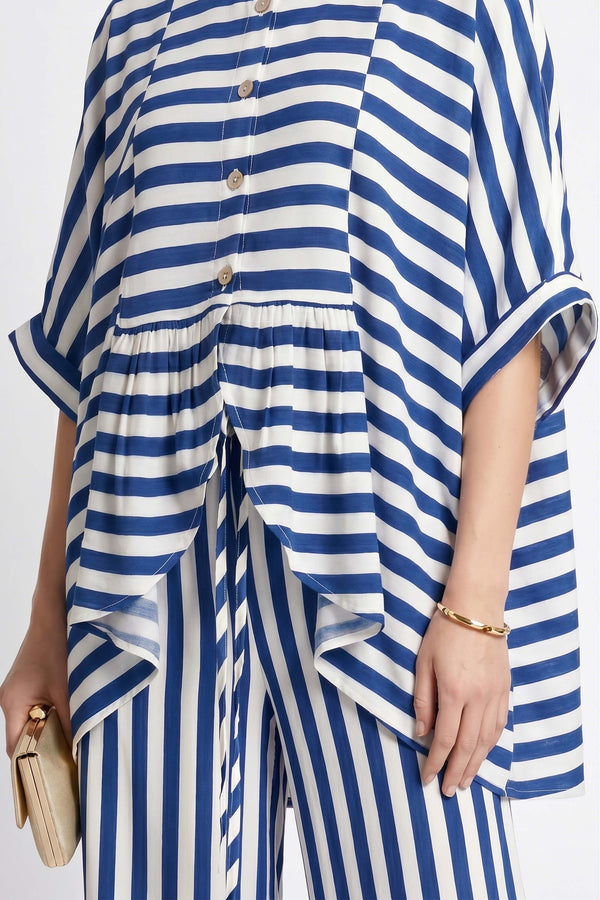Santorini Striped Relaxed Rayon Blouse - Reina Diaz
