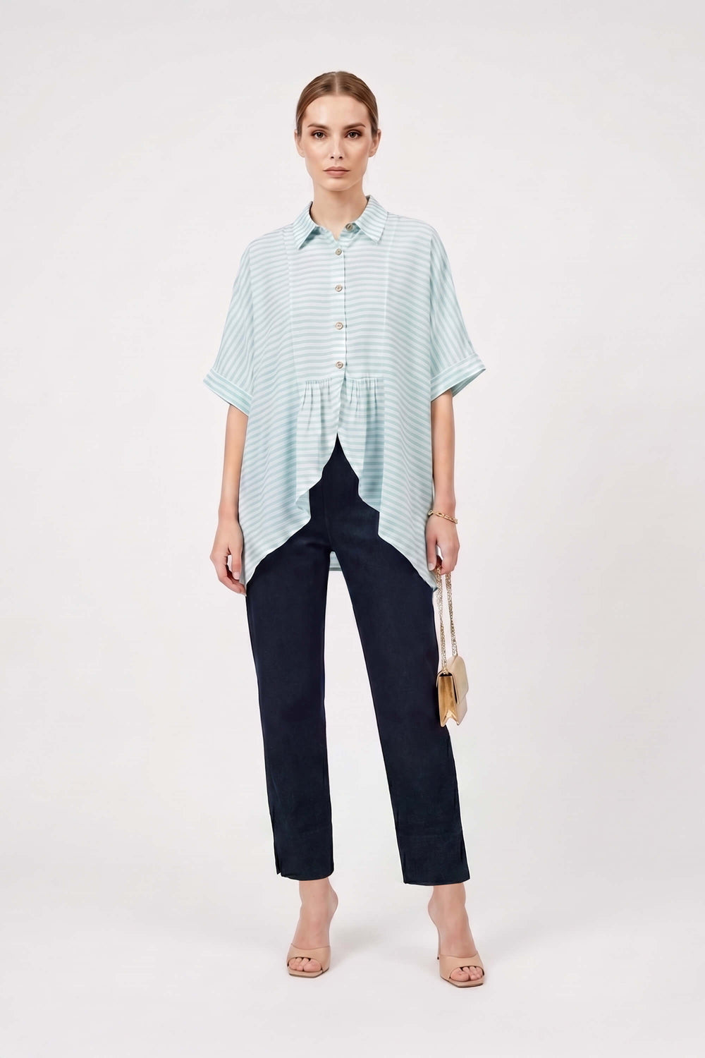 Santorini Striped Relaxed Rayon Blouse - Reina Diaz
