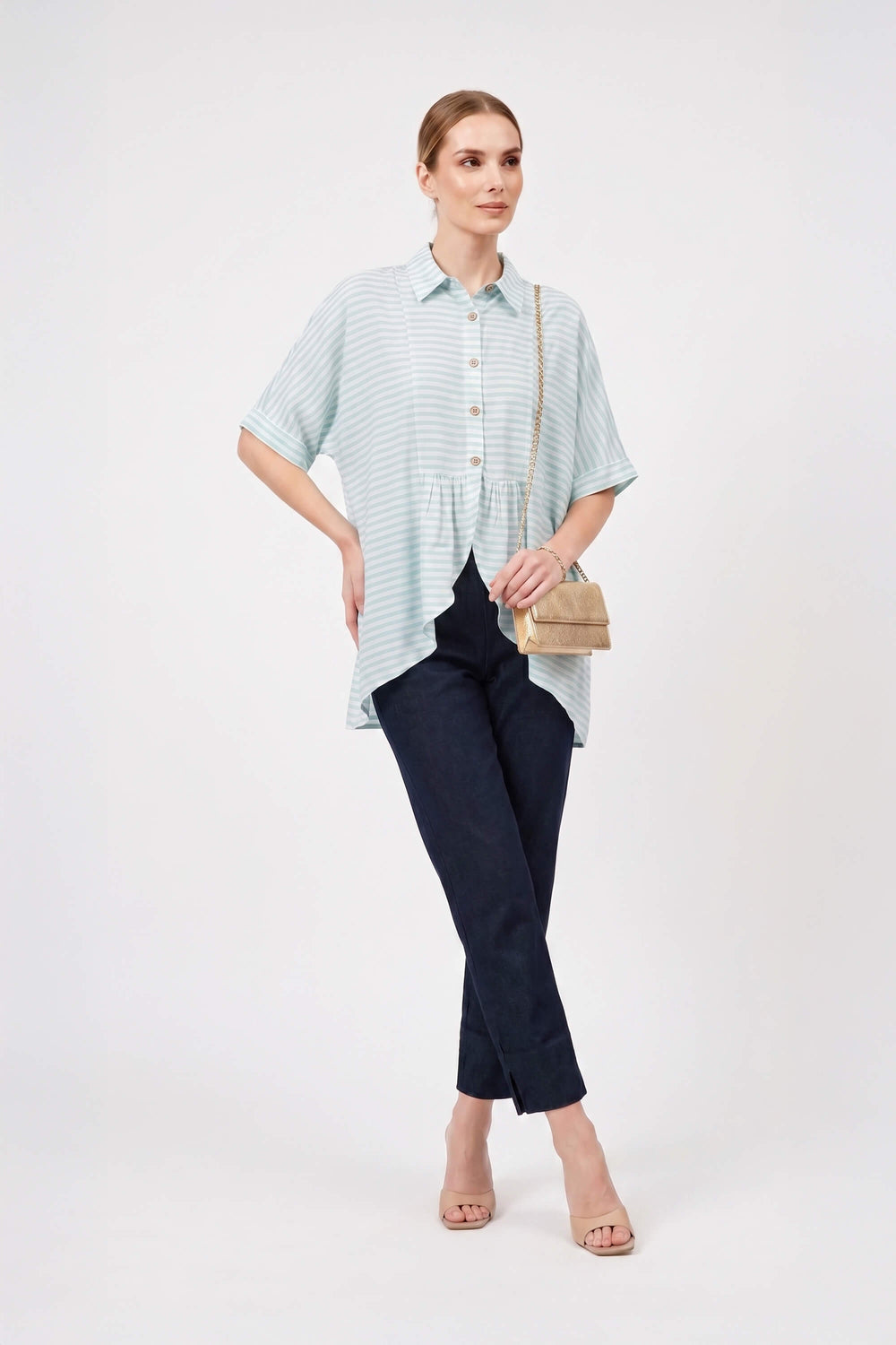 Santorini Striped Relaxed Rayon Blouse - Reina Diaz