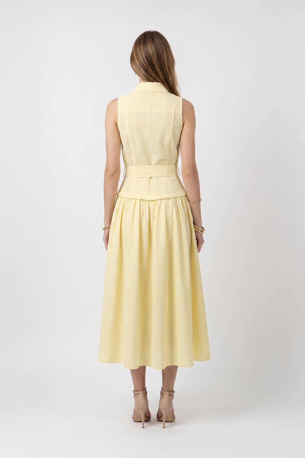 Sofia Belted Sleeveless Striped Midi Vestido 723133 AMA - Reina Diaz