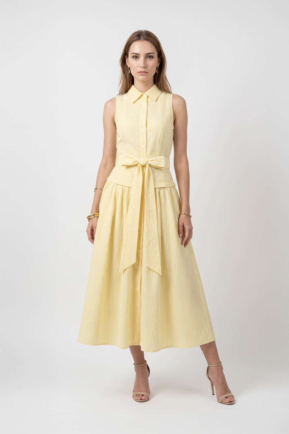 Sofia Belted Sleeveless Striped Midi Vestido 723133 AMA - Reina Diaz