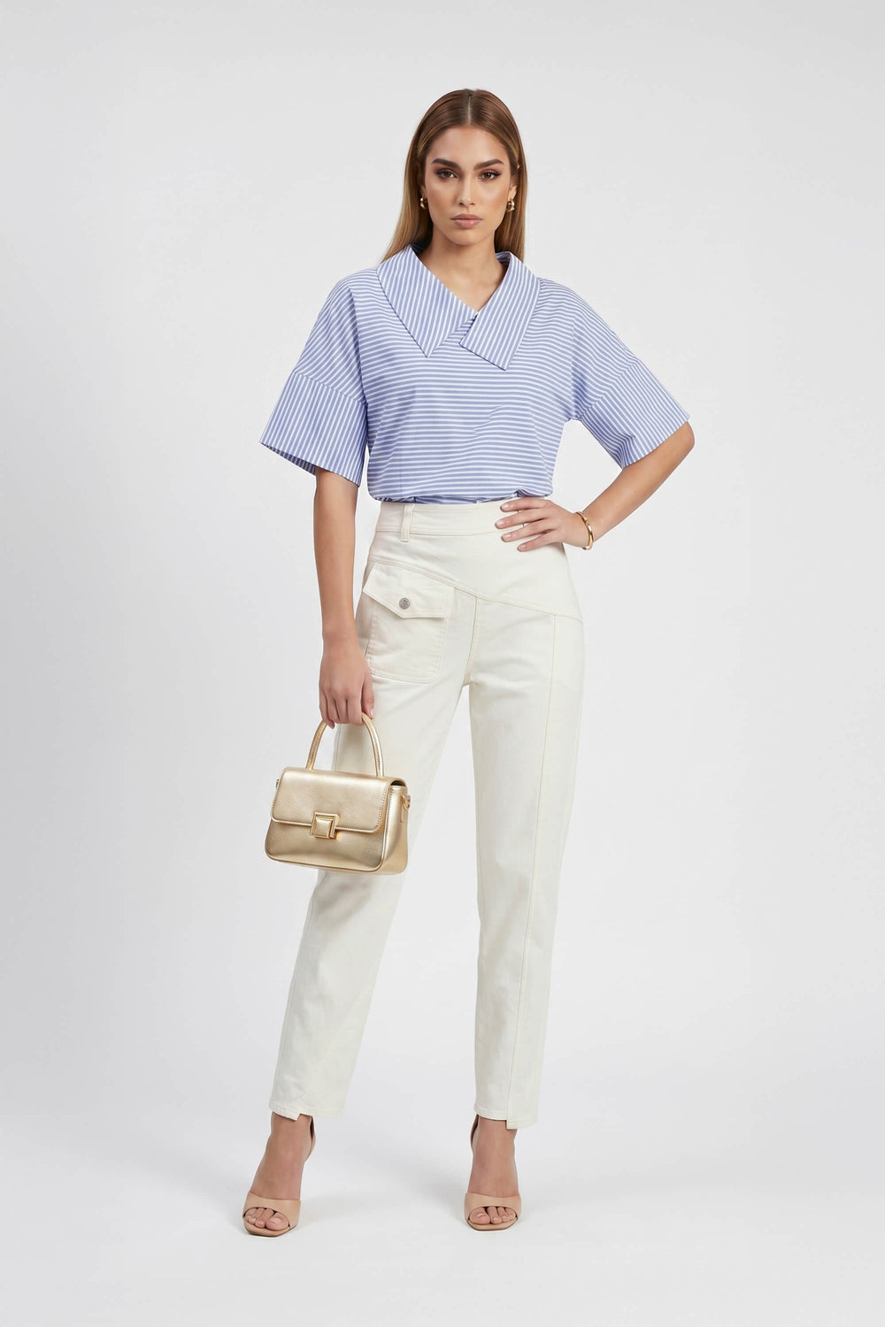 Sofia Collar-Detail Short-Sleeve Blusa - Reina Diaz