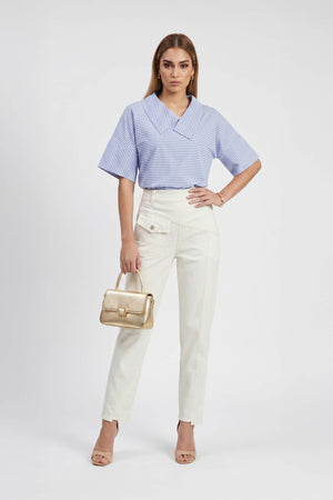 Sofia Collar-Detail Short-Sleeve Blusa - Reina Diaz