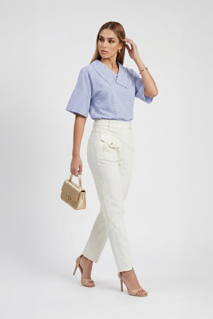 Sofia Collar-Detail Short-Sleeve Blusa - Reina Diaz