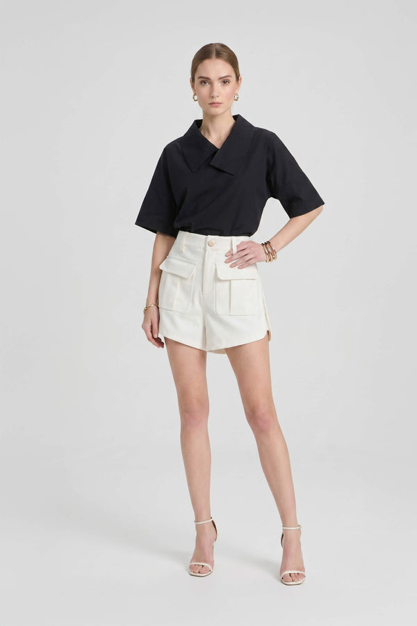 Sofia Collar-Detail Short-Sleeve Blusa 752969 - Reina Diaz