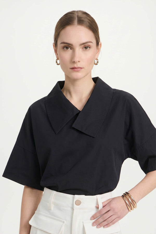 Sofia Collar-Detail Short-Sleeve Blusa 752969 - Reina Diaz