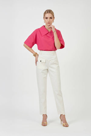 Sofia Collar-Detail Short-Sleeve Blusa 752969 - Reina Diaz