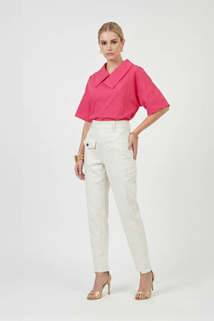Sofia Collar-Detail Short-Sleeve Blusa 752969 - Reina Diaz