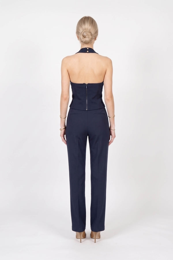 Sofia Front-Slit High-Waist Navy Pantalón 532142 MAR - Reina Diaz