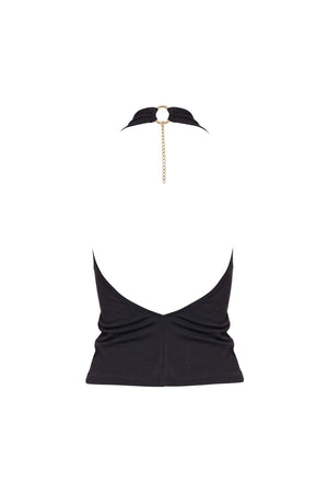 Sofía Halter Cowl-Neck Backless Blusa 753039 NEG - Reina Diaz