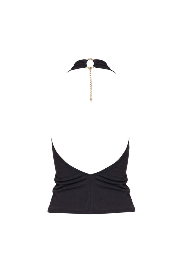 Sofía Halter Cowl-Neck Backless Blusa 753039 NEG - Reina Diaz