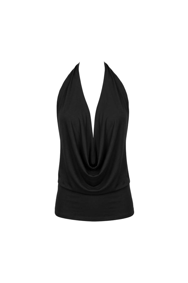 Sofía Halter Cowl-Neck Backless Blusa 753039 NEG - Reina Diaz