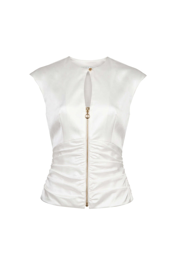 Sofia Ruched Zipper Keyhole Top 501553 HUE - Reina Diaz