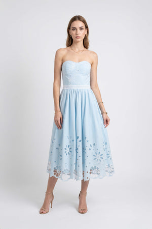Sofia Strapless Embroidered Midi Vestido 723153 AZU - Reina Diaz