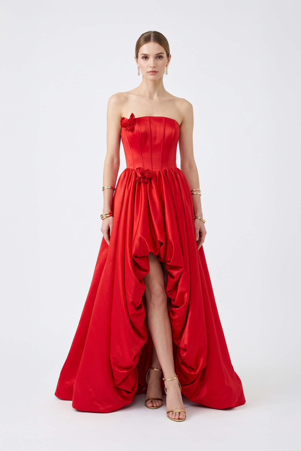 Sofia Strapless Flower High-Low Vestido 421481 ROJ - Reina Diaz