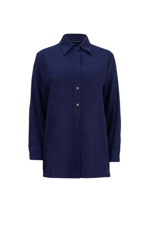 Trieste Navy Striped Rayon Tailored Shirt - Reina Diaz