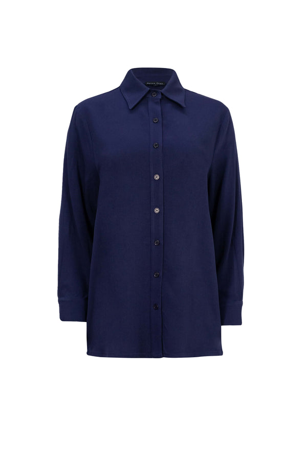 Trieste Navy Striped Rayon Tailored Shirt - Reina Diaz
