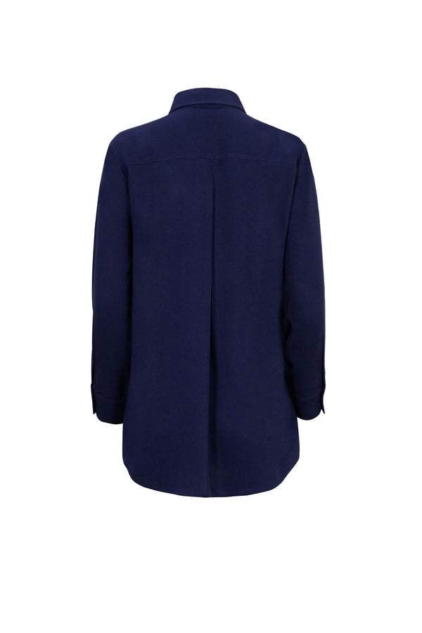 Trieste Navy Striped Rayon Tailored Shirt - Reina Diaz