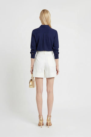 Trieste Navy Striped Rayon Tailored Shirt - Reina Diaz