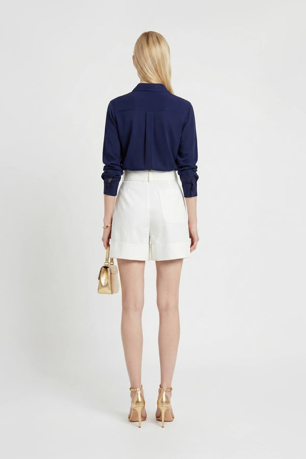 Trieste Navy Striped Rayon Tailored Shirt - Reina Diaz