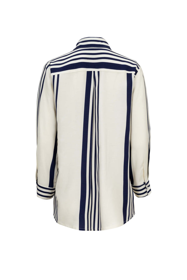 Trieste Navy Striped Rayon Tailored Shirt - Reina Diaz