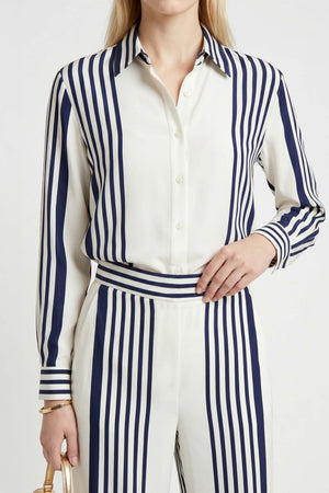 Trieste Navy Striped Rayon Tailored Shirt - Reina Diaz