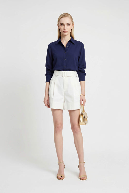 Trieste Navy Striped Rayon Tailored Shirt - Reina Diaz