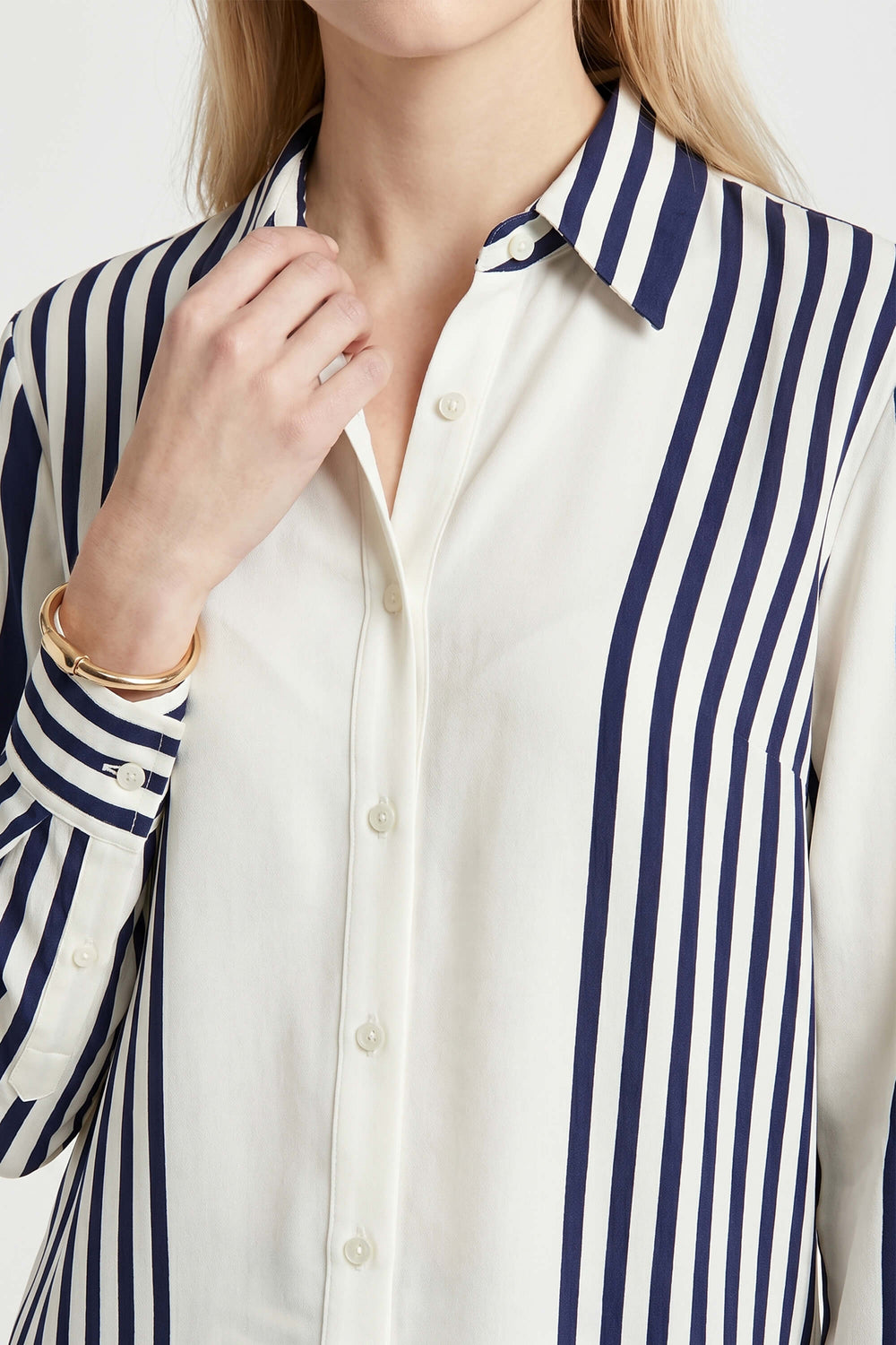 Trieste Navy Striped Rayon Tailored Shirt - Reina Diaz