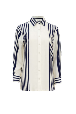 Trieste Navy Striped Rayon Tailored Shirt - Reina Diaz