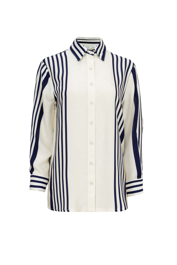 Trieste Navy Striped Rayon Tailored Shirt - Reina Diaz