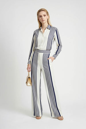 Trieste Navy Striped Rayon Tailored Shirt - Reina Diaz