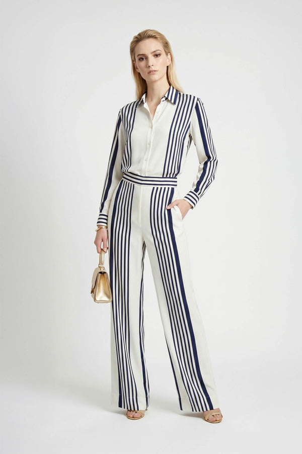 Trieste Navy Striped Rayon Tailored Shirt - Reina Diaz
