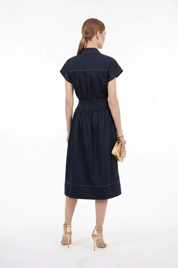 Turín Contrast Stitch Tech Midi Dress - Reina Diaz