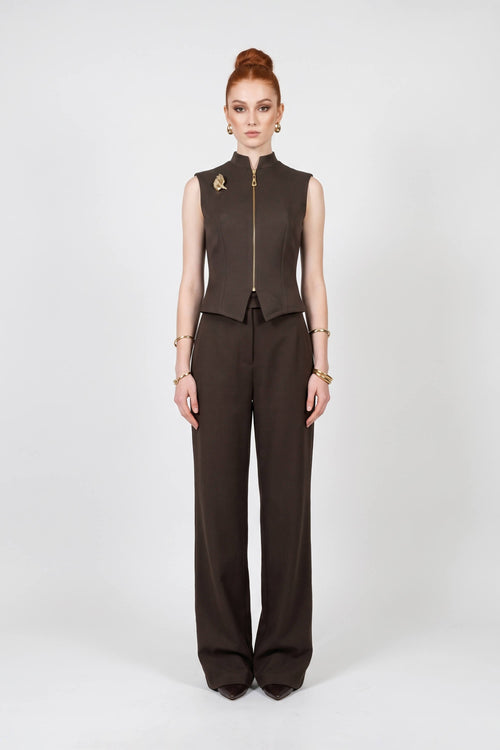 Valeria High-Neck Zipper Sleeveless Saco 501554 CAF - Reina Diaz