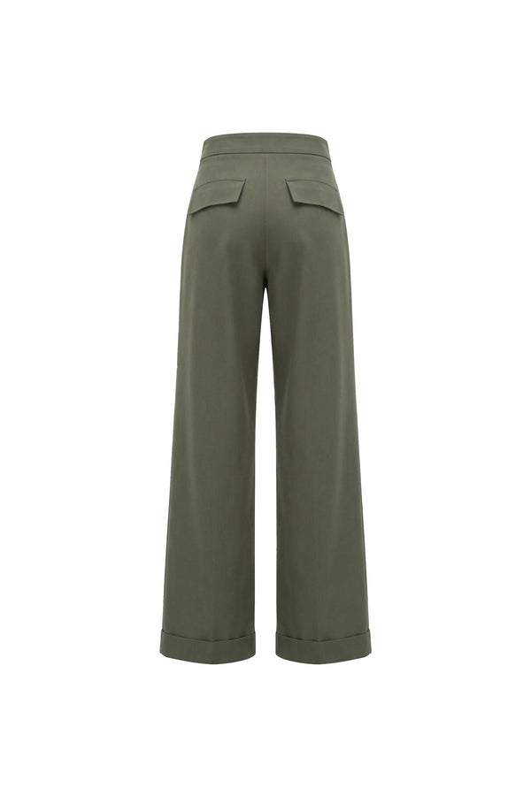 Valeria High-Waist Flap Wide-Leg Pantalón 532138 OLI - Reina Diaz