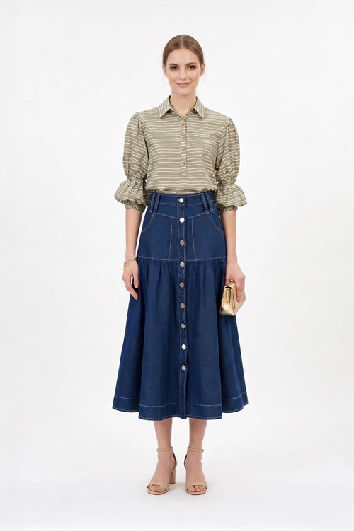 Valeria Puff-Sleeve Camisera Blusa - Reina Diaz