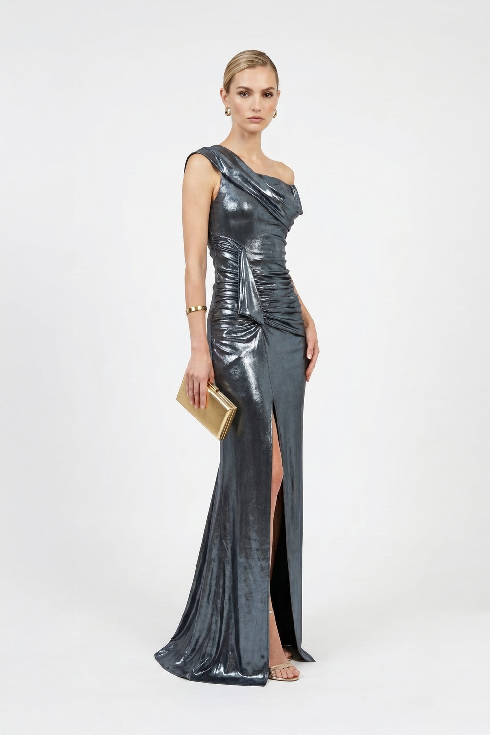 Vega Metallic Drape Vestido - Reina Diaz