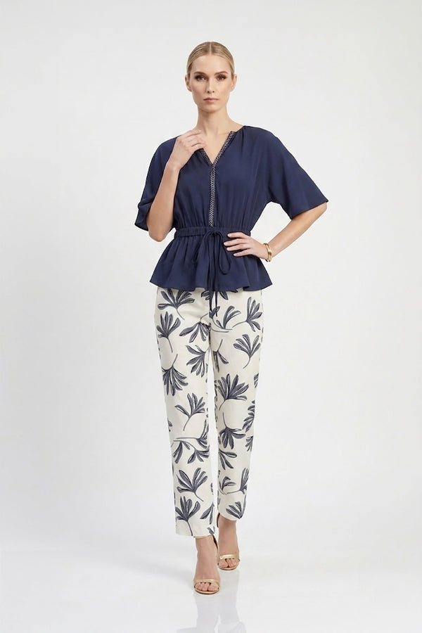 Verona  Embroidered Tencel Peplum Blouse - Reina Diaz
