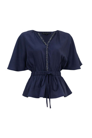 Verona  Embroidered Tencel Peplum Blouse - Reina Diaz