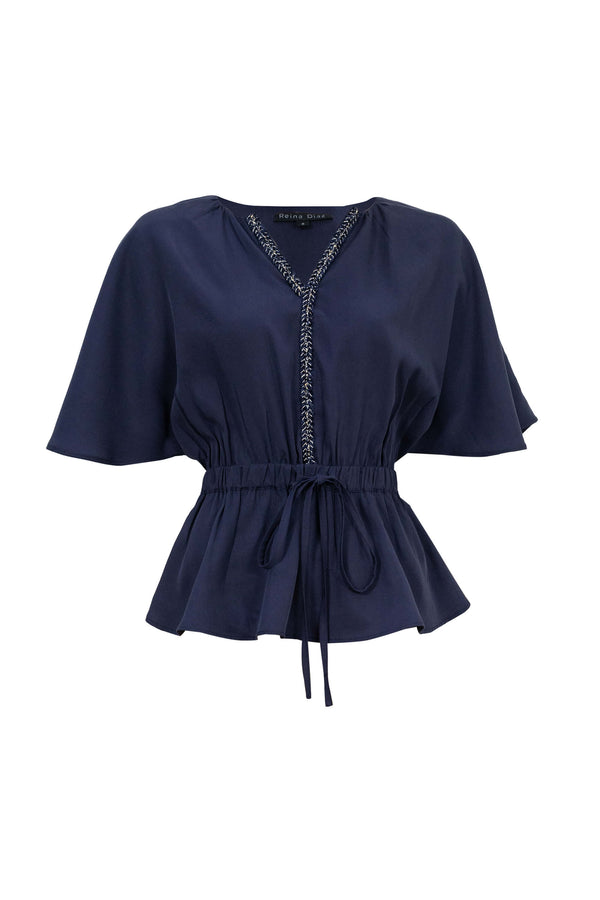 Verona  Embroidered Tencel Peplum Blouse - Reina Diaz