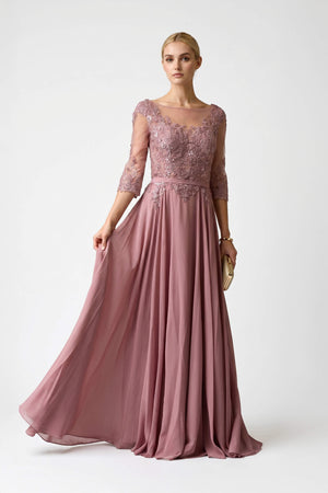 Victoria Bateau 3/4-Sleeve Vestido Fiesta - Reina Diaz