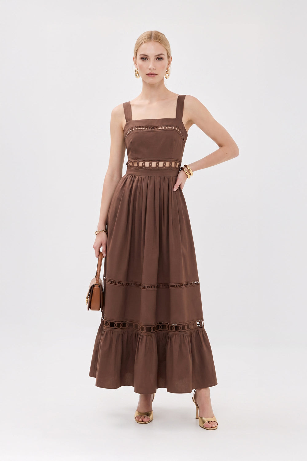 Victoria Cutout Lace Maxi Vestido 526280 CAF - Reina Diaz