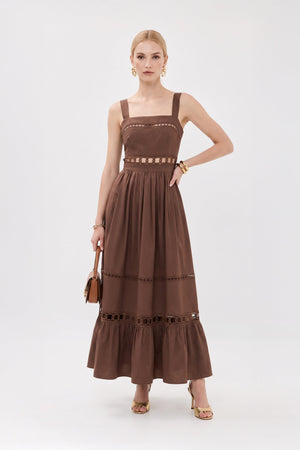 Victoria Cutout Lace Maxi Vestido 526280 CAF - Reina Diaz
