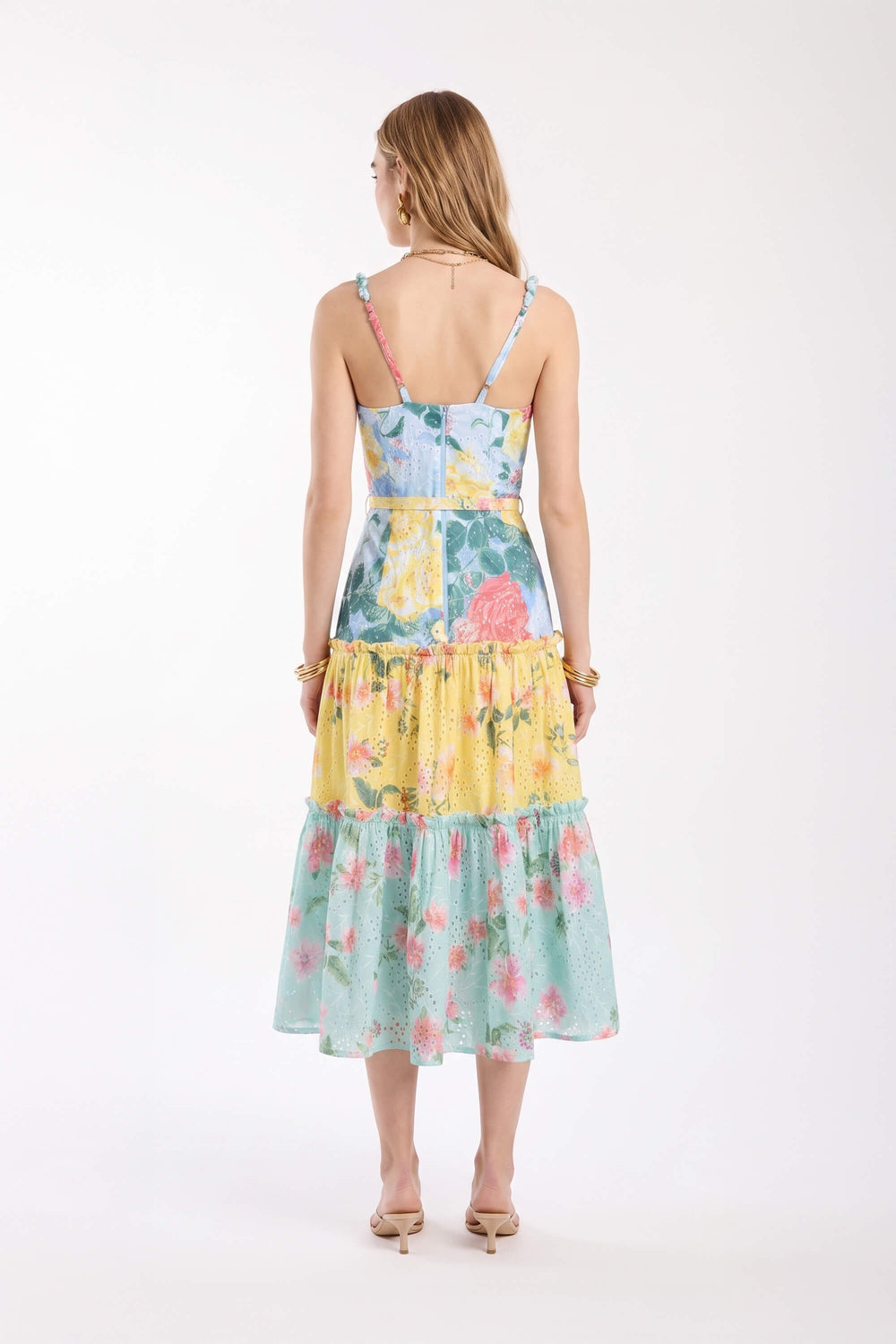 Victoria Tiered Floral Eyelet Midi Vestido 723122 MUL - Reina Diaz