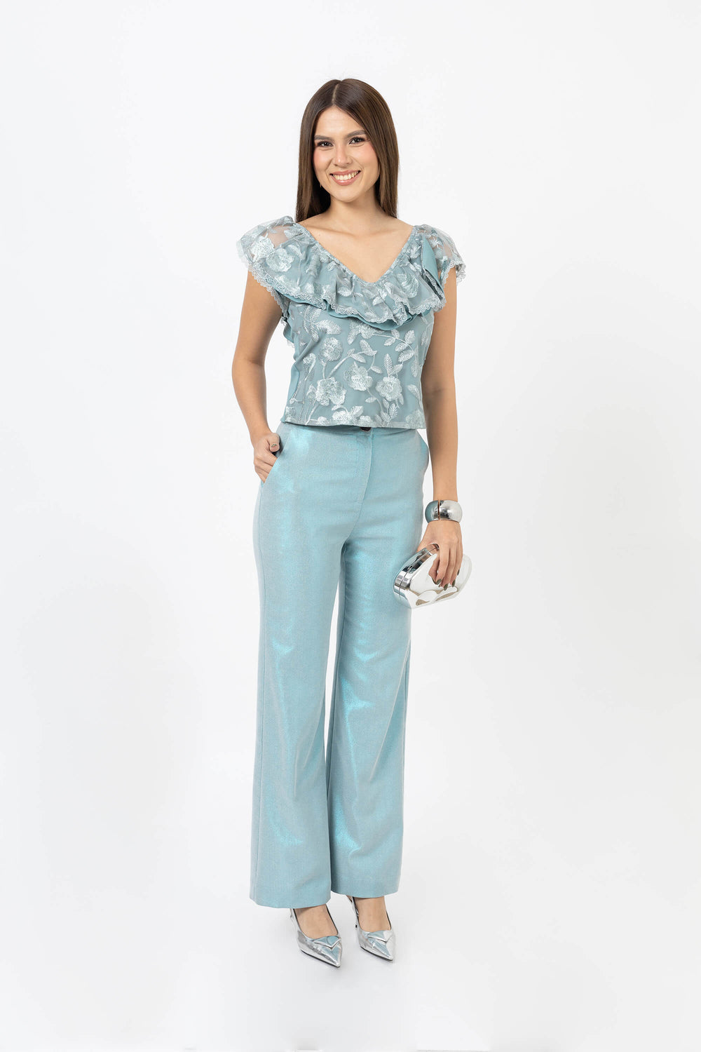 Viviana Ruffle-Overlay Sleeveless Top 752901 - Reina Diaz