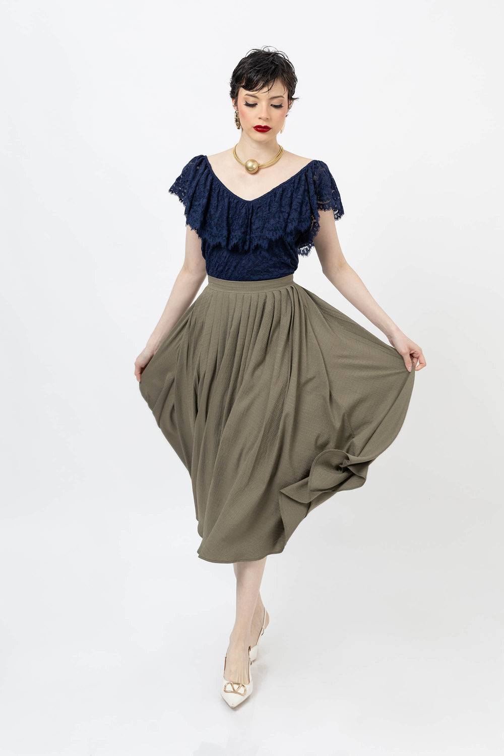 *Viviana Ruffle-Overlay Sleeveless Top 752901 MAR - Reina Diaz