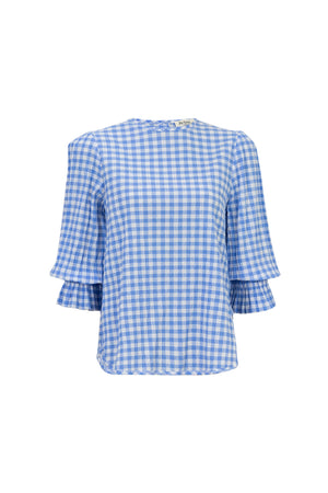 Viviana Wide-Collar Bishop-Sleeve Blusa 752996 - Reina Diaz