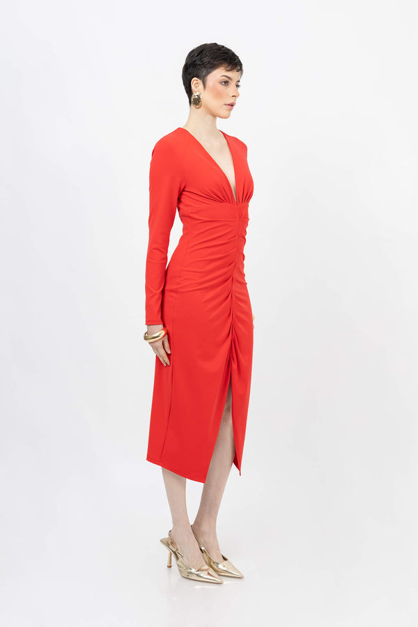 Wendy Ruched V - Neck Vestido - Reina Diaz