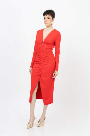 Wendy Ruched V - Neck Vestido - Reina Diaz